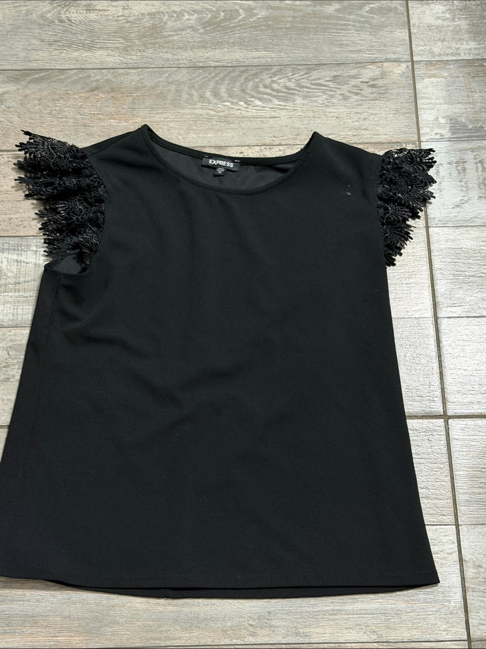 Express Black Lace Fringe Cap Sleeve Blouse